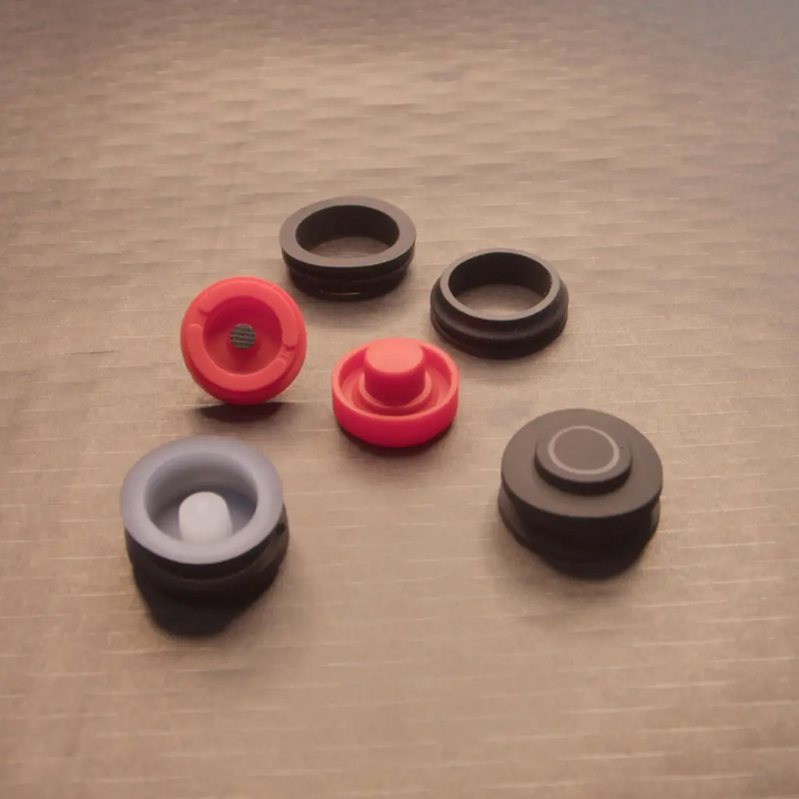 Black and red silicone grommets