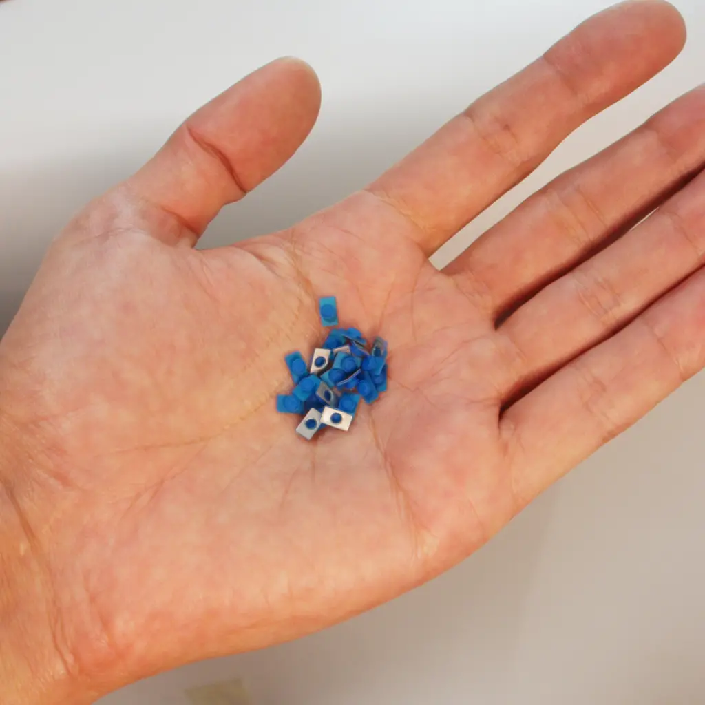 Tiny blue silicone buttons overmolded onto small metal bracket clips